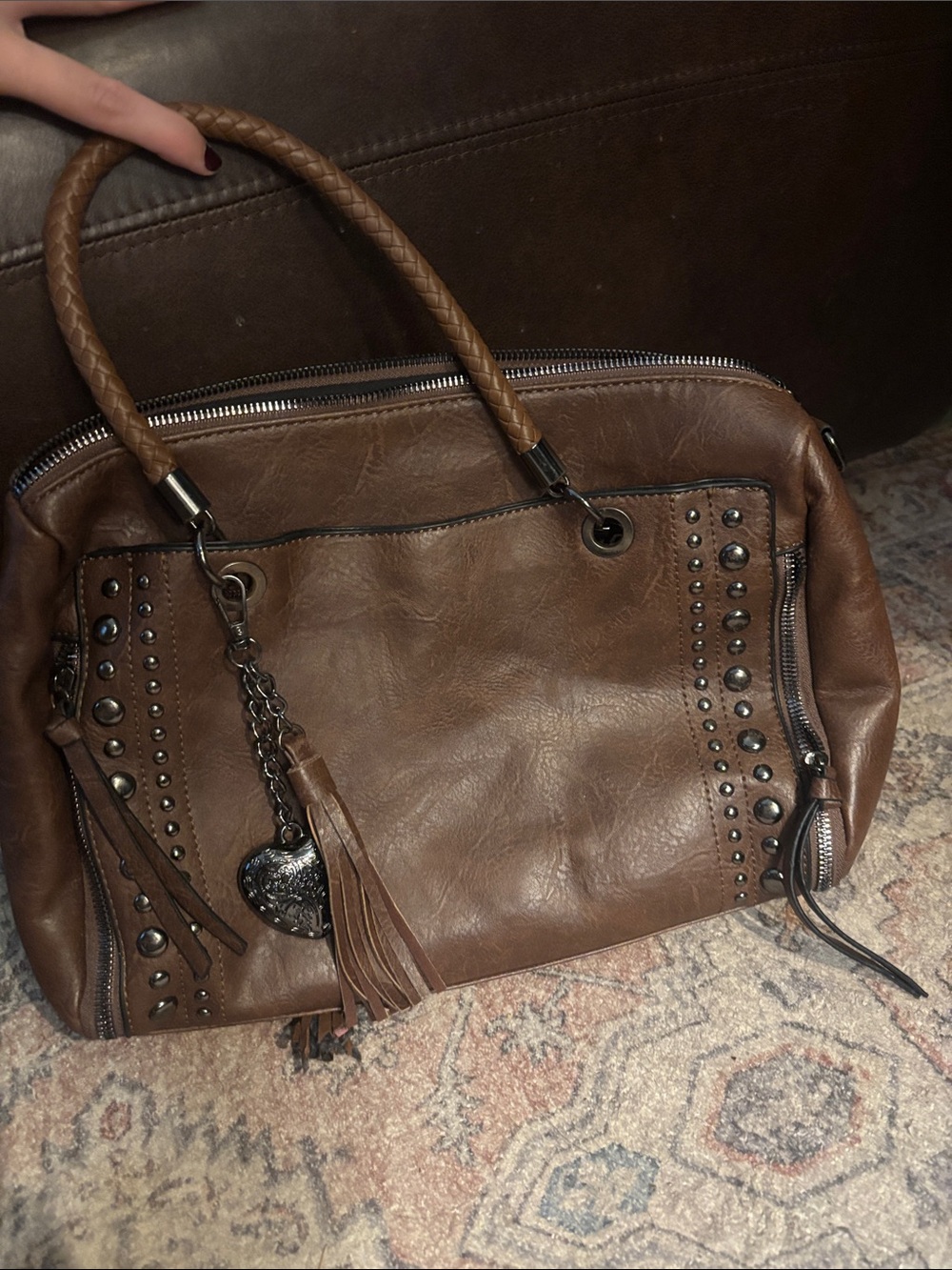Brown Women's Studded Satchel Handbag - Unbranded - sam and hadley